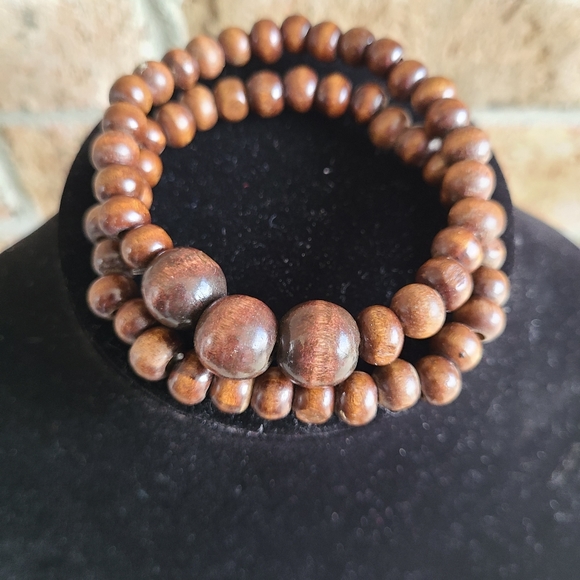 Men's wood grain beaded bracelet set - Picture 1 of 3